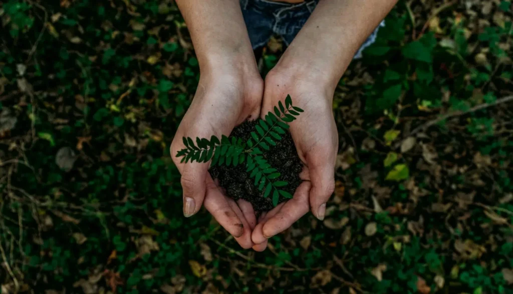 Holding a green plant seeing it clearly with LASIK